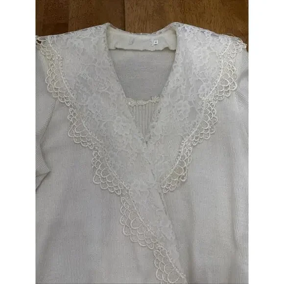 VTG Sweater Womens Sz S Lace Collar Double Breasted Gold Buttons Cottagecore - Picture 2 of 12